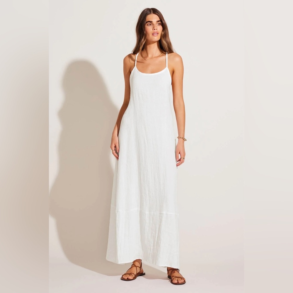 Vitamin A Mari Maxi Dress White Crinkle Linen Cotton Swim Coverup Dress - Picture 5 of 11